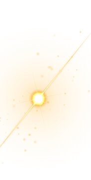 Golden concentric circular with central flare and floating dust particles for futuristic abstract digital backgrounds isolated on a transparent background