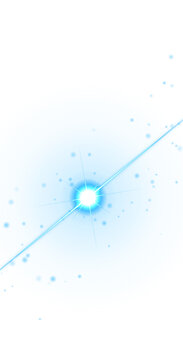 Light blue concentric circular with central flare and floating dust particles for futuristic abstract digital backgrounds isolated on a transparent background