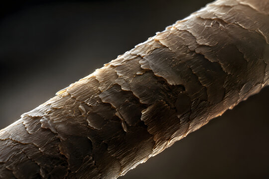 Microscopic view of human hair strand showing detailed cuticle texture