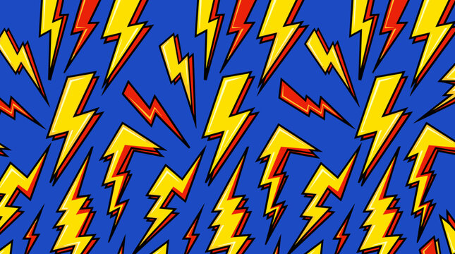 Comic lightning pattern, bolt vector