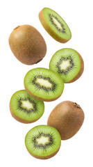 Naklejka premium Falling kiwi fruits isolated on transparent background