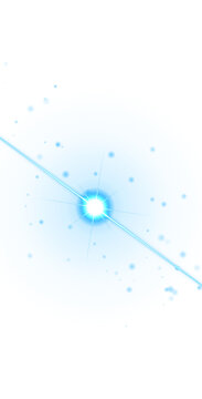 Abstract sky blue circular background, with a central, glowing starburst and, radiating light beams, featuring small floating, particles in space isolated on a transparent background