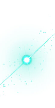 Abstract teal circular background, with a central, glowing starburst and, radiating light beams, featuring small floating, particles in space isolated on a transparent background