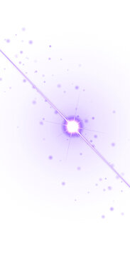 Abstract purple circular background, with a central, glowing starburst and, radiating light beams, featuring small floating, particles in space isolated on a transparent background