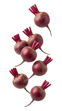 Falling red beets isolated on transparent background