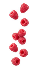 Falling raspberries isolated on transparent background © Png Stock Pro