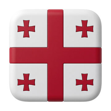 3d render of the national flag of georgia, square icon style, glossy finish, isolated on transparent background
