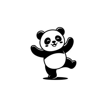 Happy playful panda character vector illustration featuring a cute monochrome bear mascot dancing with joy isolated on a clean white background design