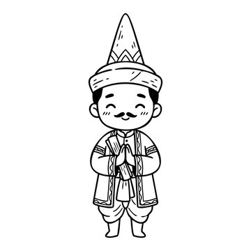 Traditional Brahmin Man in Court Attire Praying with Hands Together in a Cultural Representation Illustration
