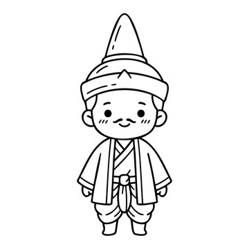Traditional Brahmin Figure in Court Attire with Distinctive Turban Style and Cultural Elements