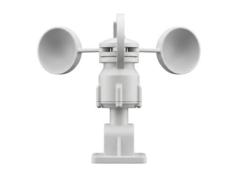 White anemometer weather station instrument with three cups mounted on a pole for meteorological study.
