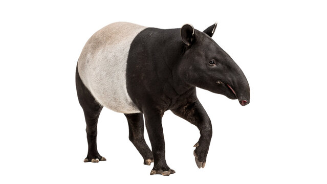 Asian tapir wild exotic mammal walking isolated on transparent background for nature zoology wildlife education.