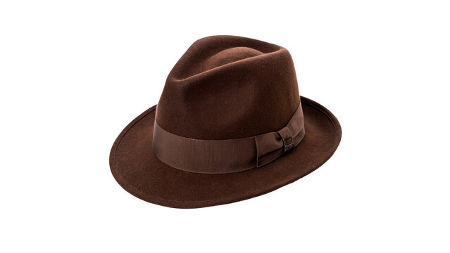 Classic brown felt fedora hat stylish apparel isolated on transparent background for retro fashion gentlemen accessories.