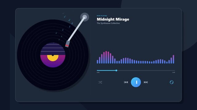 Modern Music Player Interface With Equalizer Animation For Mobile App Promo Motion Illustration