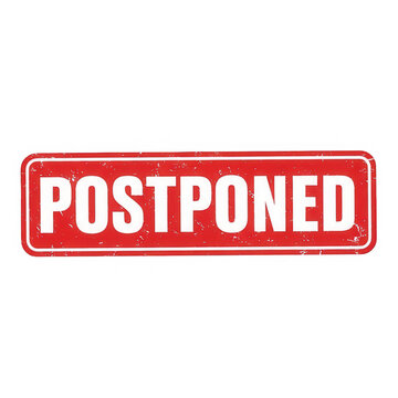 A red sign with the word postponed isolated on transparent background