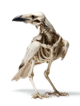 Detailed Anatomical Skeleton Of A Bird On Isolated White Background With Sharp Beak And Wing Bones