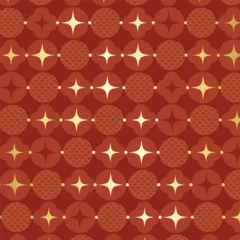 Fotobehang Onderzeeër Chinese New Year seamless pattern vector with traditional geometric floral ornaments, circular motifs and elegant gold decorative elements on red background.  © TWINS DESIGN STUDIO