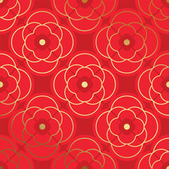 Plakat Chinese New Year seamless pattern vector with elegant gold geometric floral lattice ornaments on red background for festive Asian decoration and packaging.