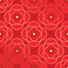 Fotobehang Onderzeeër Chinese New Year seamless pattern vector with elegant gold geometric floral lattice ornaments on red background for festive Asian decoration and packaging.  © TWINS DESIGN STUDIO