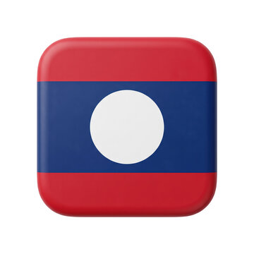 3d render of the national flag of laos, square icon design, glossy finish, isolated on transparent background