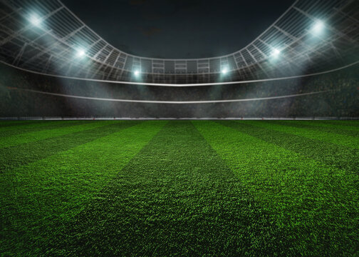 big textured sport game field, stadium. Ready for game in the midfield