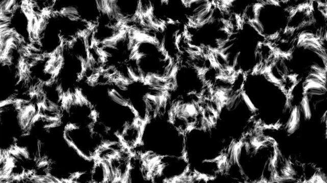 This shows a black and white abstract pattern with flowing shapes and textures. Looping video clip. The movement creates a dynamic visual experience. The focus is on the fluidity and design.