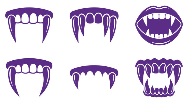 Set of purple vampire fangs and monster teeth icons