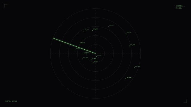 Futuristic Radar Screen Interface with Rotating Sweeper and Scanning Data