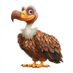 Obraz premium Cute Cartoon Vulture Illustration With Brown Feathers And Large Curved Beak Isolated On White