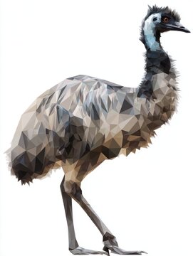 Low Poly Geometric Illustration Of An Emu Bird Isolated On A Plain White Background