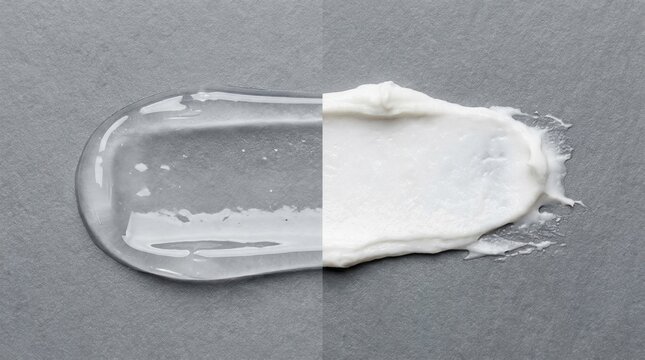 Clear Gel and White Skincare Cream Smear on Grey Slate Surface
