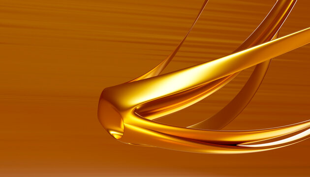 Golden liquid metal splash flowing with smooth curves on orange