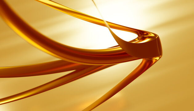 Abstract flowing golden ribbons twisting in smooth loops