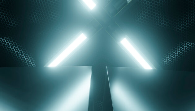 Server racks with glowing cooling lights in data center
