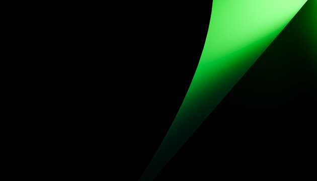 Green curved abstract light shape on dark background