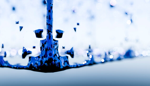 Blue water splash with droplets captured in close-up