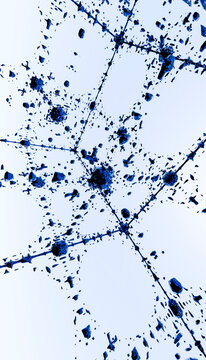 Abstract blue 3d network structure with floating digital nodes