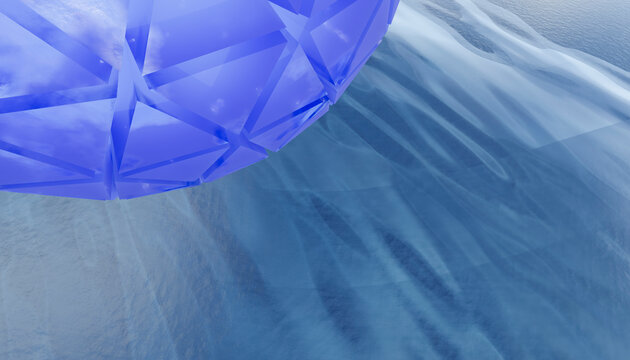 Blue geometric crystal-like structure with transparent facets
