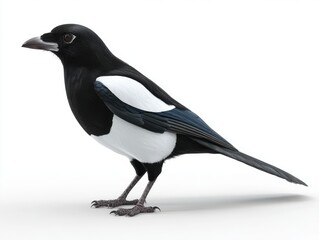 Fototapeta premium A Black And White Common Magpie Standing Isolated Against A Clean Neutral White Background