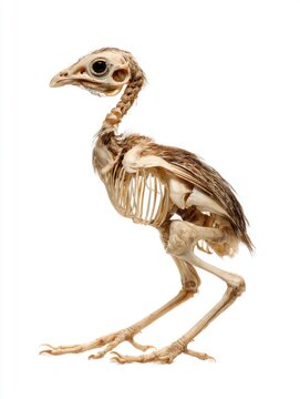 Anatomical Skeleton Of A Small Young Bird Isolated On A Clean White Background