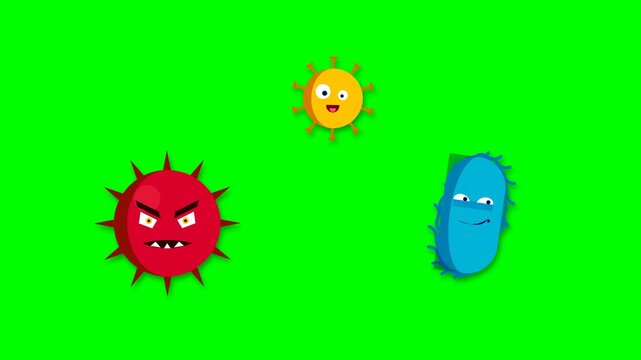 Cute and Angry Pathogen Monster Gang Virus Bacteria Characters Floating Greenscreen Loop