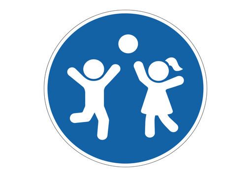 schild spielende kinder erlaubt, kinderspiel warnzeichen f&uuml;r verkehr, sicherheit, vorsicht und kinderbereiche, einfache vektorillustration