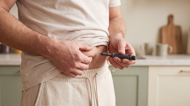 A diabetic uses an insulin pen to adjust blood sugar levels after a meal. Concepts: diabetes, glucose, injection, hypoglycemia, hyperglycemia, insulin resistance.