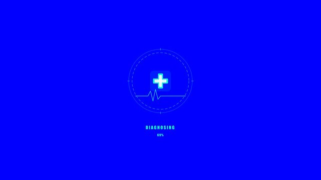 Digital Healthcare Medical Cross and Vital Signs Scan on Bluescreen Seamless Loop