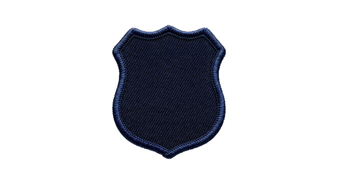Dark blue fabric patch with embroidered border isolated on transparent background for uniform emblem.