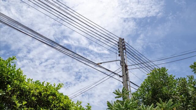 high voltage pole on sky background.
