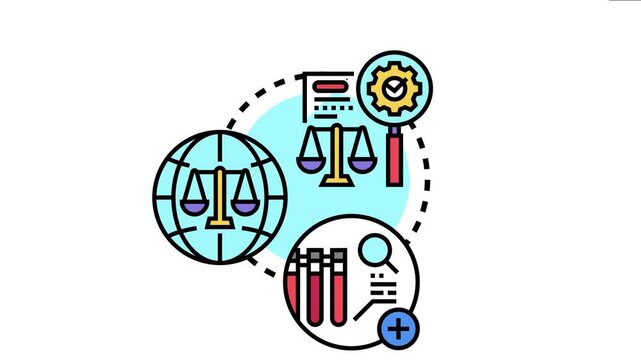 Judicial evidence presentation panel showing legal justice, forensic investigation, scientific analysis, and global law principles for court proceedings and legal documentation
