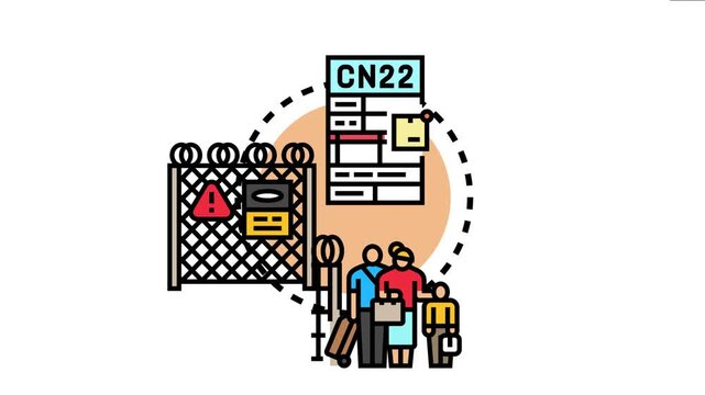 People with luggage approaching a jurisdictional border, handling customs documentation and regulations for international travel and migration processes