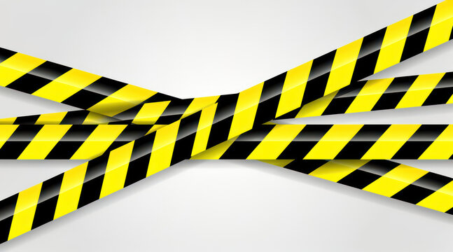 Yellow and black warning tape barrier on grey background