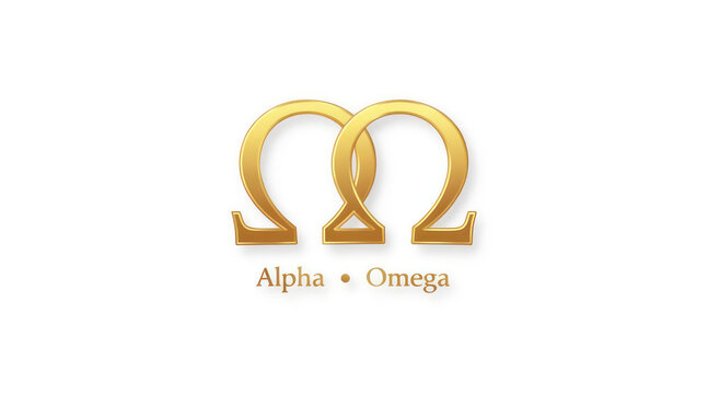 Golden intertwined omega symbols representing the alpha and omega
